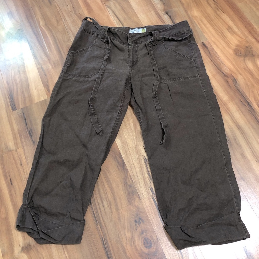 Old Navy 100% linen Y2K low rise Capri crop 12 brown